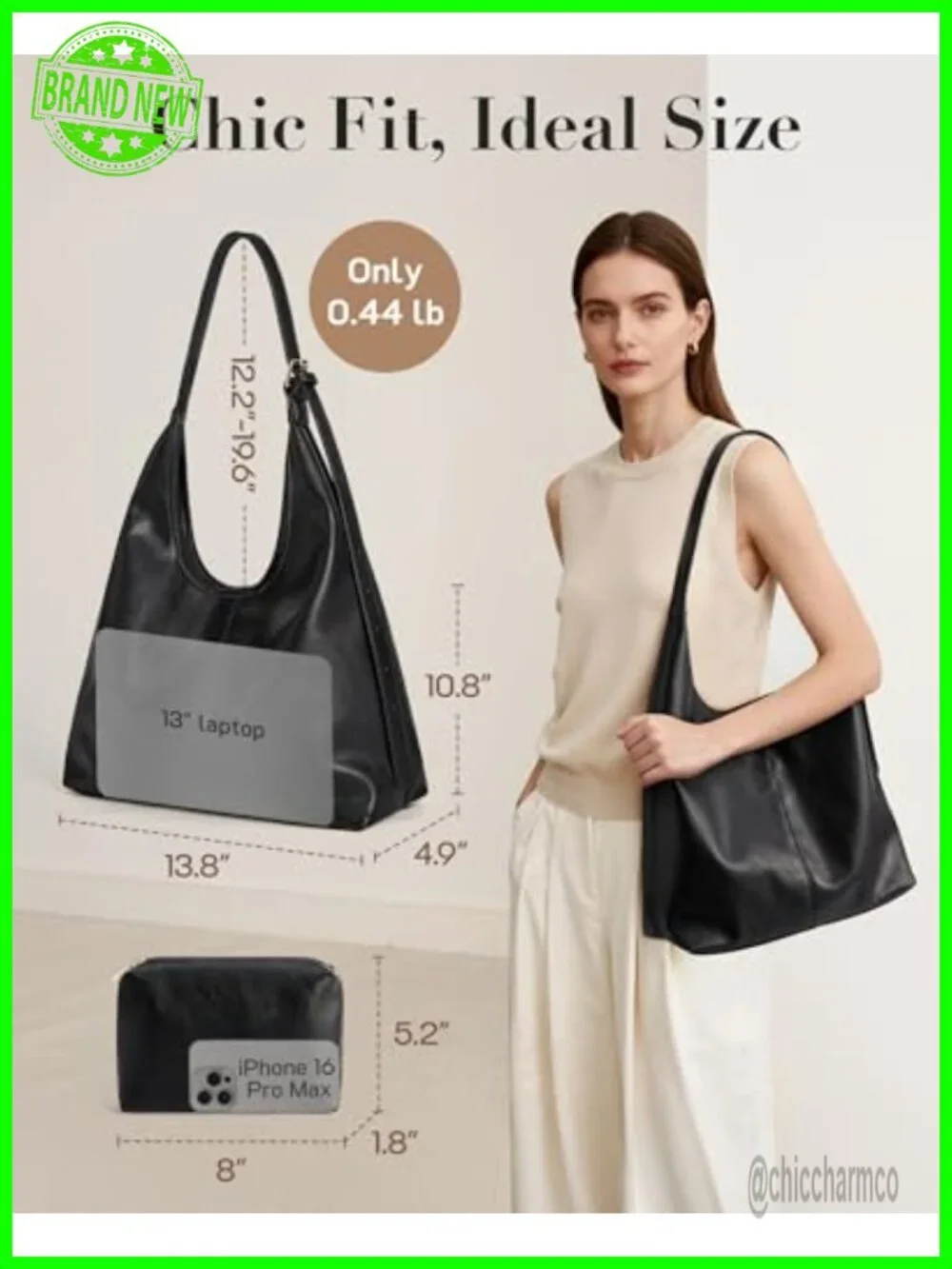 Vegan Leather Hobo Shoulder Bag Slouchy Crossbody Purse with Pouch